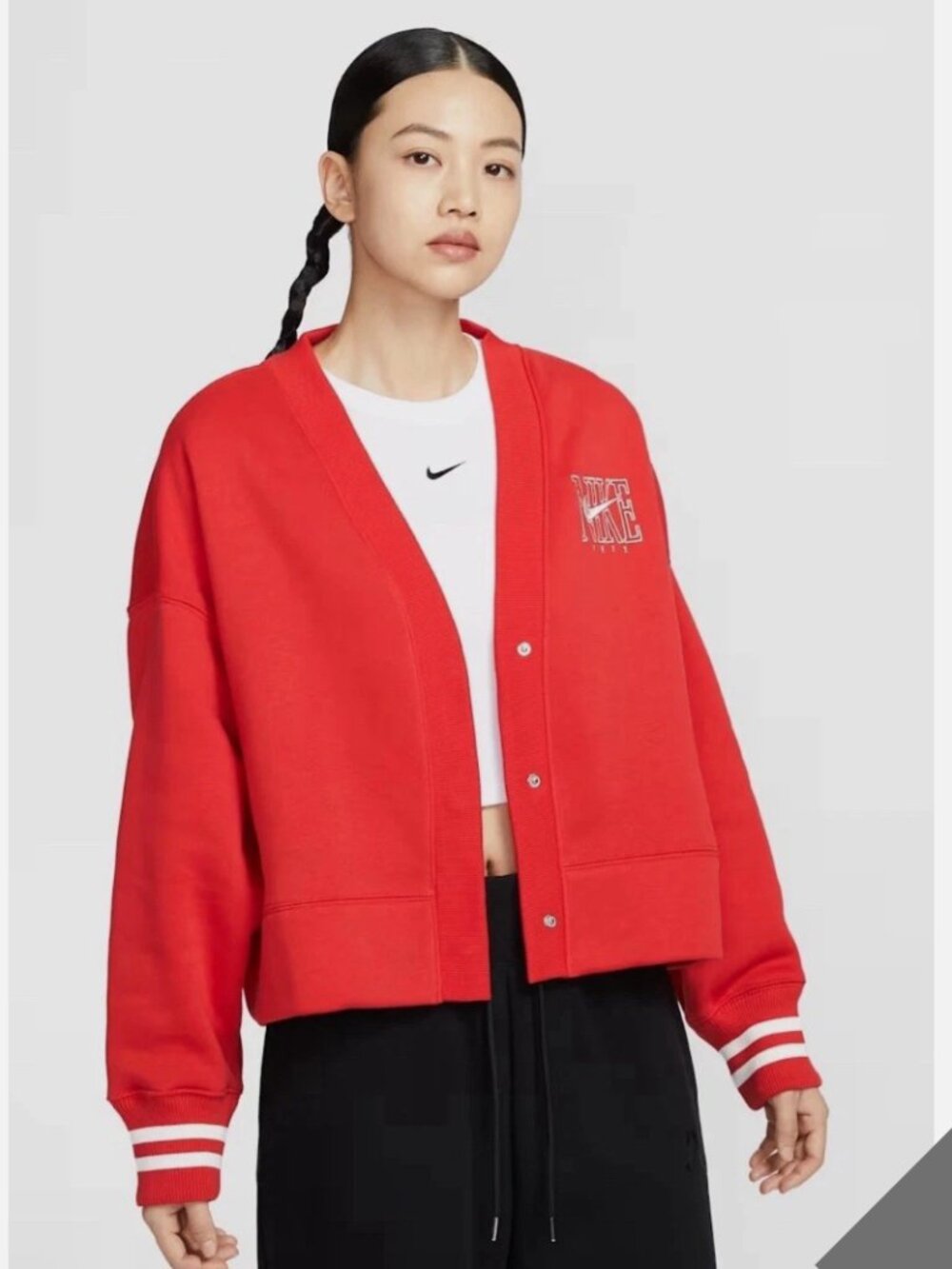 Nike Sportswear Red Phoenix Fleece Oversized Graphic Cardigan Size Small